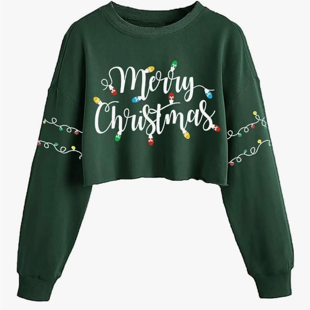 Green Merry Christmas Women's Sweater cropped. New